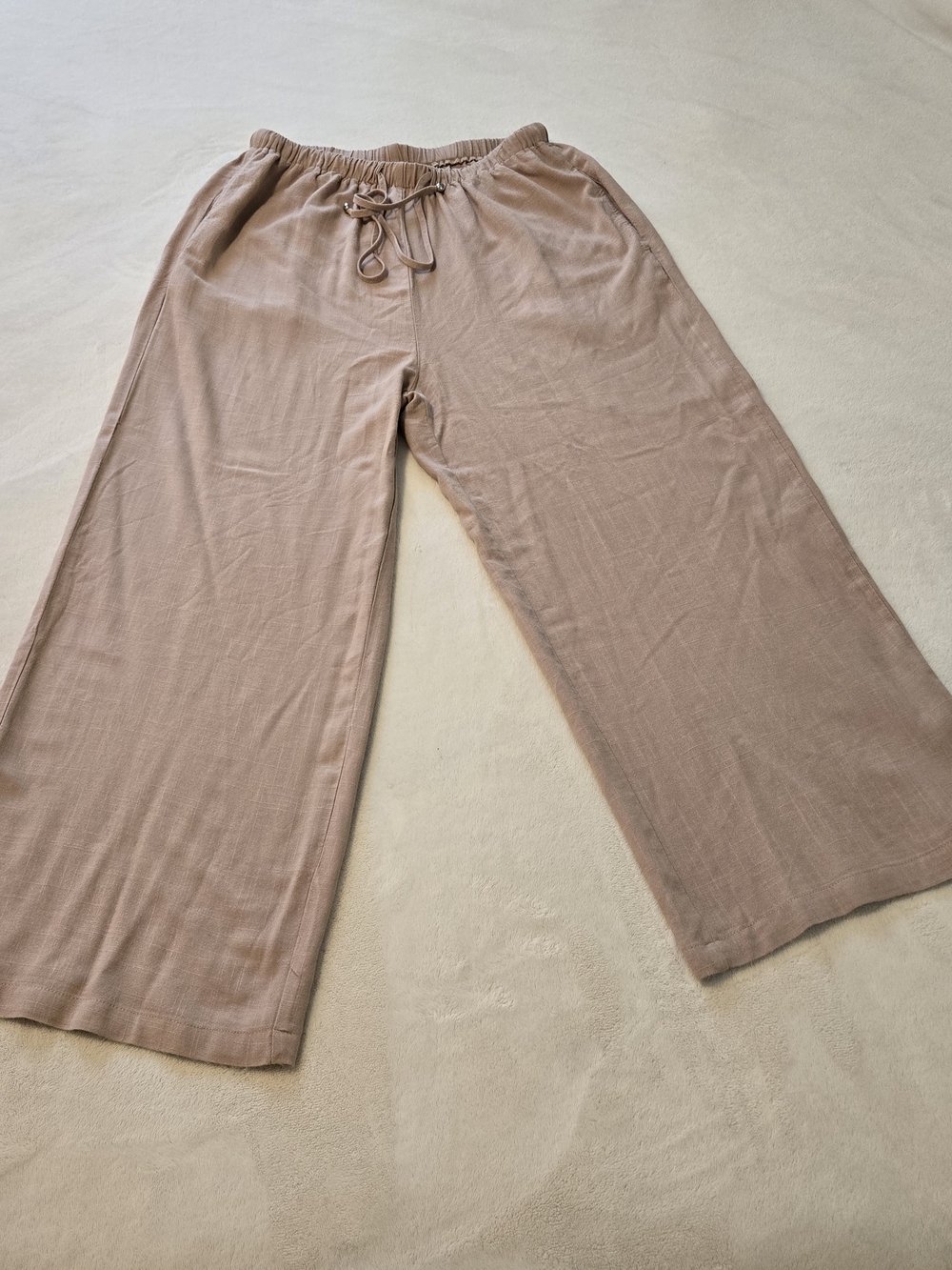 Wide Leg Drawstring Linen Blend Wide Leg Pants - Taupe Beige Coastal Comfort
